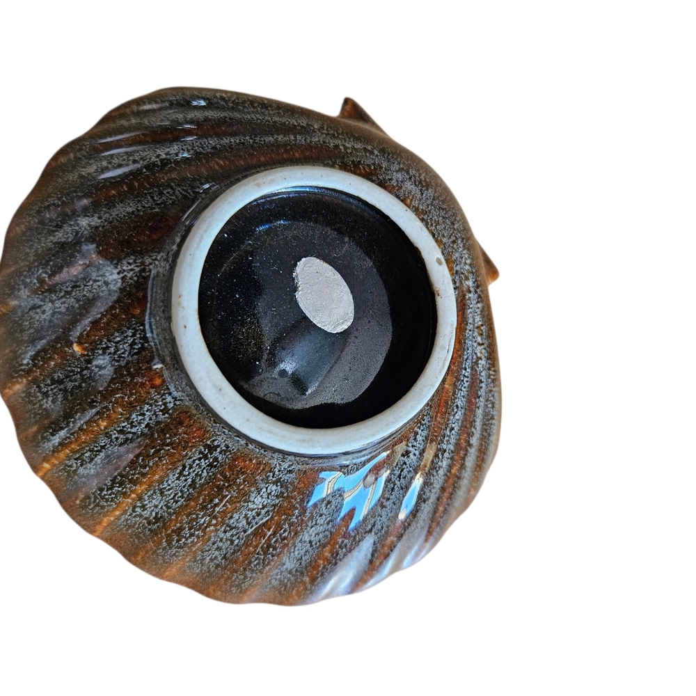 Vintage Coastal Seashell Trinket Dish 4.5 Brown Aqua Ceramic Decor ms93 - Picture 2 of 4